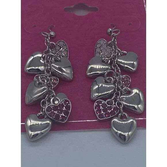 Holiday Lane Silver-tone Pave Rhinestone Heart Shaky Charm Linear Drop Earrings - Picture 4 of 8